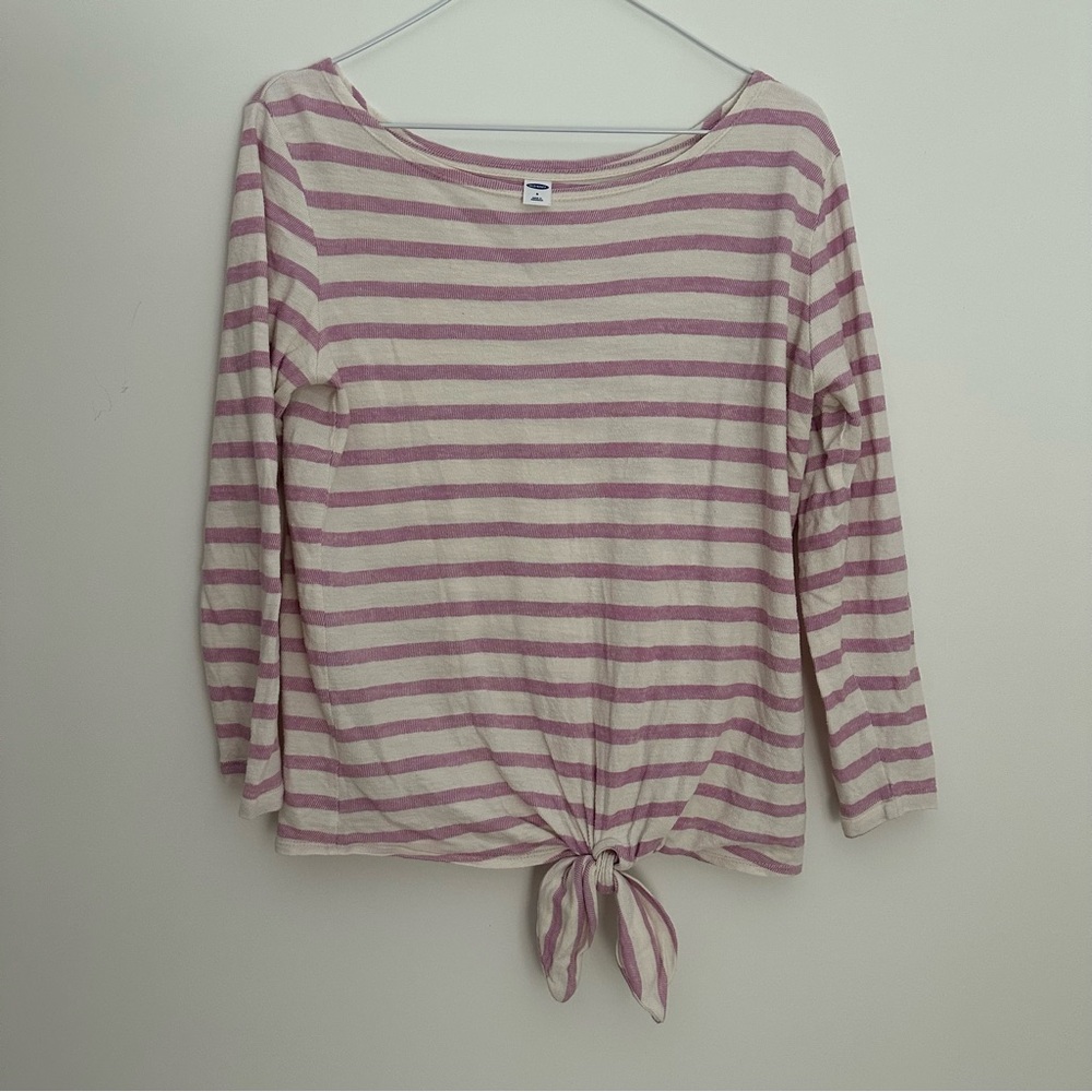 Old Navy Purple and Cream Striped Long Sleeve Top
